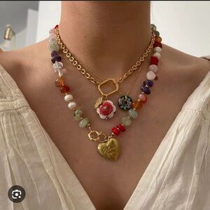 Colorful Beaded Necklace with heart locket